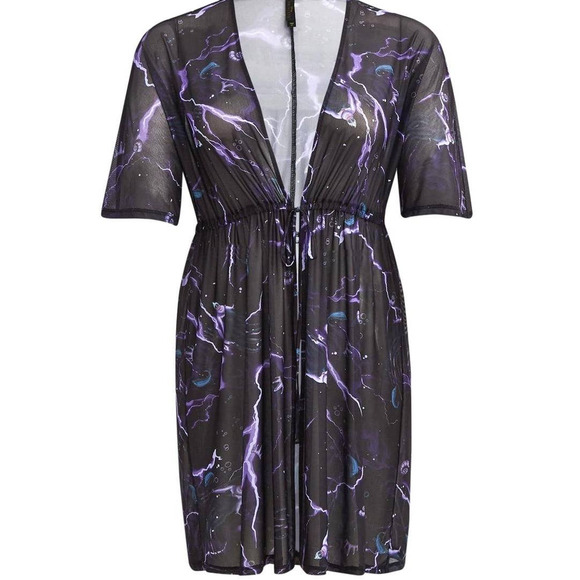 Torrid 1X/2X Disney Little Mermaid Ursula Mesh Swim Swimsuit Cover Up Kimono New - Picture 3 of 6